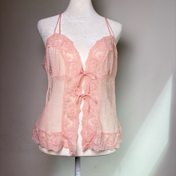 Vintage USA Y2K Babydoll Coquette Mesh Lace Camisole Teddy Chemise Top Peignoir - Picture 1 of 16